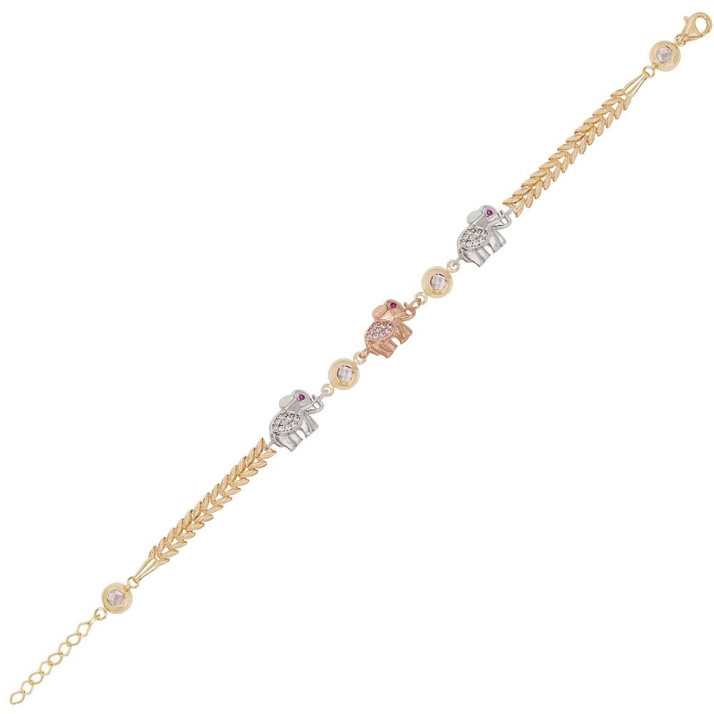 Elephant Lady Bracelet CZ Tricolor Gold 14k